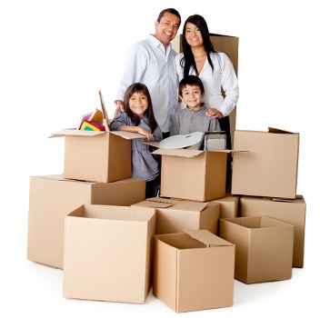 Organised moving day with boxes and packed belongings in Edgware